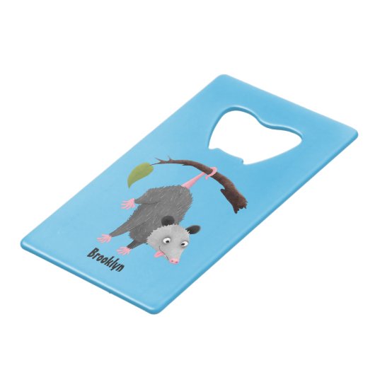 枝おもしろい漫画ぶら下がったからのかわいいオポッサム クレジットカード栓抜き (裏面アングル)