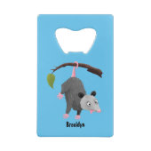 枝おもしろい漫画ぶら下がったからのかわいいオポッサム クレジットカード栓抜き (裏面)