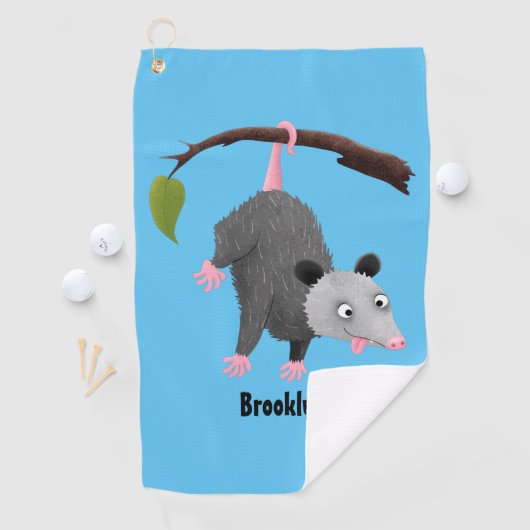 枝おもしろい漫画ぶら下がったからのかわいいオポッサム ゴルフタオル (インサイチュ)