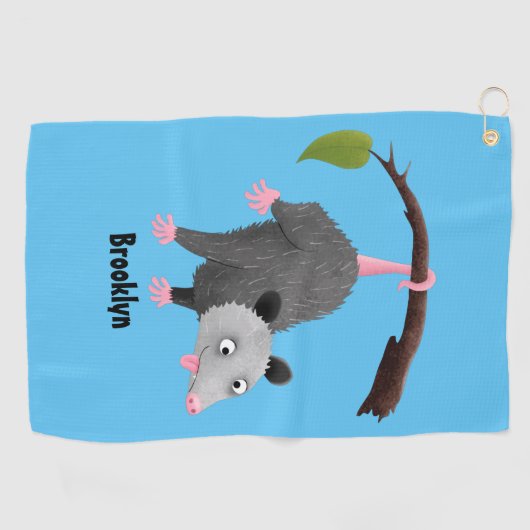 枝おもしろい漫画ぶら下がったからのかわいいオポッサム ゴルフタオル (横)