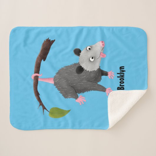枝おもしろい漫画ぶら下がったからのかわいいオポッサム シェルパブランケット (正面(横))