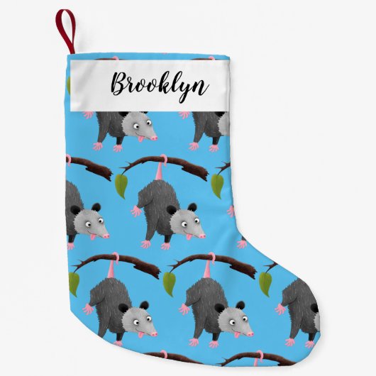 枝おもしろい漫画ぶら下がったからのかわいいオポッサム スモールクリスマスストッキング (正面)