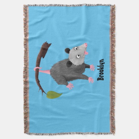 枝おもしろい漫画ぶら下がったからのかわいいオポッサム スローブランケット (正面縦)
