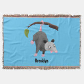 枝おもしろい漫画ぶら下がったからのかわいいオポッサム スローブランケット (正面)