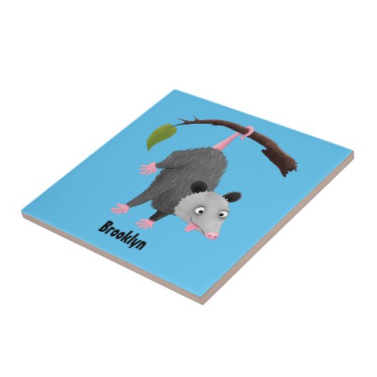 枝おもしろい漫画ぶら下がったからのかわいいオポッサム タイル (側面)