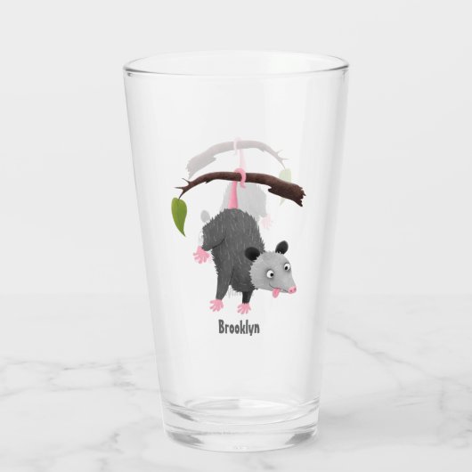 枝おもしろい漫画ぶら下がったからのかわいいオポッサム タンブラーグラス (裏面)