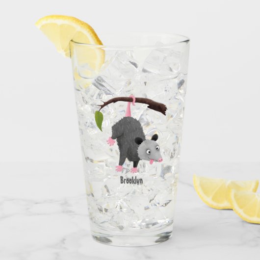 枝おもしろい漫画ぶら下がったからのかわいいオポッサム タンブラーグラス (アイス正面)