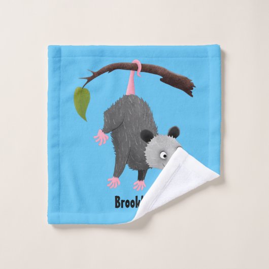 枝おもしろい漫画ぶら下がったからのかわいいオポッサム バスタオルセット (ウォッシュタオル)