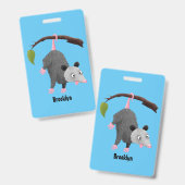 枝おもしろい漫画ぶら下がったからのかわいいオポッサム バッジ (正面＆裏面)