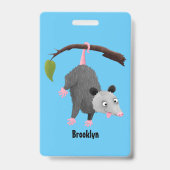 枝おもしろい漫画ぶら下がったからのかわいいオポッサム バッジ (裏面)