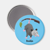 枝おもしろい漫画ぶら下がったからのかわいいオポッサム マグネット (正面/裏面)