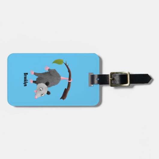 枝おもしろい漫画ぶら下がったからのかわいいオポッサム ラゲッジタグ (正面横)