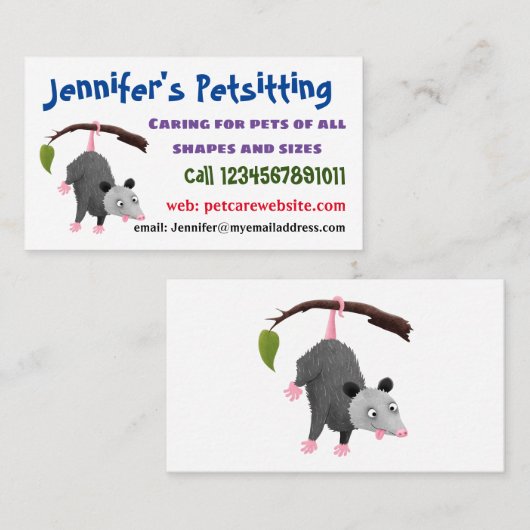 枝おもしろい漫画ぶら下がったからのかわいいオポッサム 名刺 (正面/裏面)