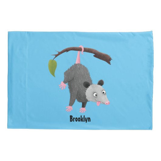 枝おもしろい漫画ぶら下がったからのかわいいオポッサム 枕カバー (裏面)