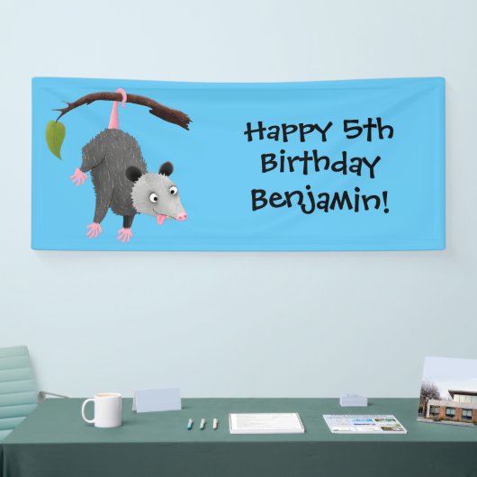 枝おもしろい漫画ぶら下がったからのかわいいオポッサム 横断幕 (トレードショー)