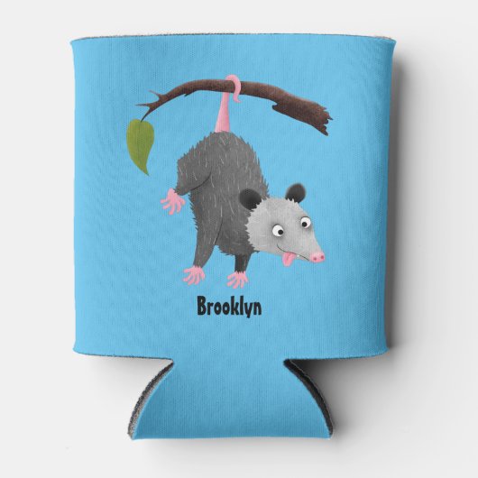 枝おもしろい漫画ぶら下がったからのかわいいオポッサム 缶クーラー (正面)