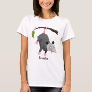 枝おもしろい漫画ぶら下がったからのかわいいオポッサム Tシャツ