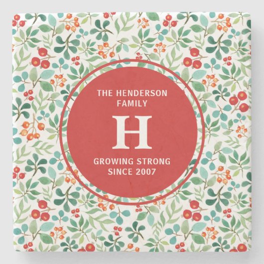 枝および果実のクリスマスのモノグラムのコースター ストーンコースター (正面)