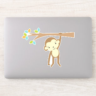 枝からぶら下がったかわいい茶色のサル シール