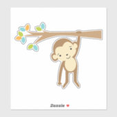 枝からぶら下がったかわいい茶色のサル シール (シート)