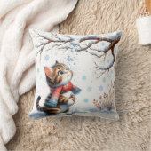 枝から雪の降るのを見る子猫 クッション (ブランケット)