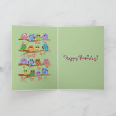 枝かわいい文字のバースデー・カードのフクロウ カード (内部)