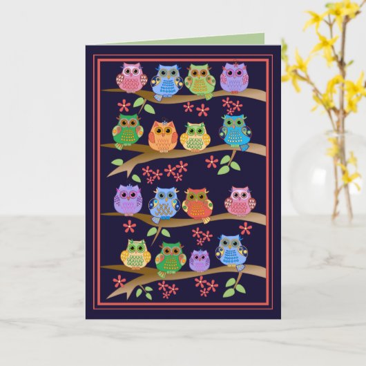 枝かわいい文字のバースデー・カードのフクロウ カード (黄色い花)