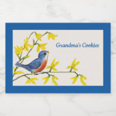 枝かわいらしに赤と青の鳥を歌う フードラベル (シングルラベル)