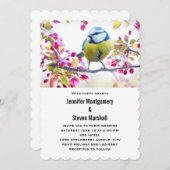 枝かわいらしに青と黄色のバードオン結婚 招待状 (正面/裏面)