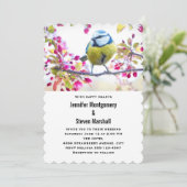 枝かわいらしに青と黄色のバードオン結婚 招待状 (スタンド正面)