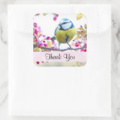枝かわいらしに青と黄色の鳥ありがとう スクエアシール (バッグ)