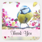 枝かわいらしに青と黄色の鳥ありがとう スクエアシール (正面)