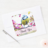 枝かわいらしに青と黄色の鳥ありがとう スクエアシール (封筒)