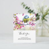 枝かわいらしに青と黄色の鳥ありがとう ポストカード (スタンド正面)