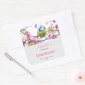 枝かわいらしロウソクに青と黄色の鳥 スクエアシール (封筒)