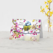 枝かわいらし写真に青と黄色の鳥 カード (黄色い花)