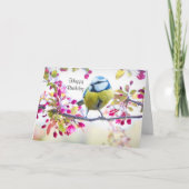 枝かわいらし写真に青と黄色の鳥 カード (正面)