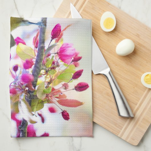 枝かわいらし写真に青と黄色の鳥 キッチンタオル (四つ折り)