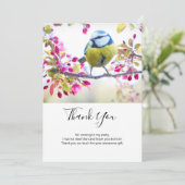 枝かわいらし写真に青と黄色の鳥 サンキューカード (スタンド正面)