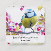 枝かわいらし写真に青と黄色の鳥 スクエア名刺 (正面)