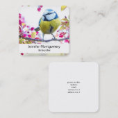 枝かわいらし写真に青と黄色の鳥 スクエア名刺 (正面/裏面)