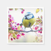 枝かわいらし写真に青と黄色の鳥 スタンダードカクテルナプキン (正面)
