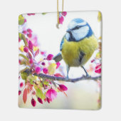 枝かわいらし写真に青と黄色の鳥 セラミックオーナメント (左)