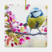 枝かわいらし写真に青と黄色の鳥 セラミックオーナメント (裏面)
