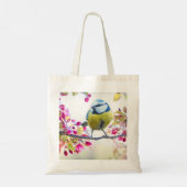 枝かわいらし写真に青と黄色の鳥 トートバッグ (裏面)