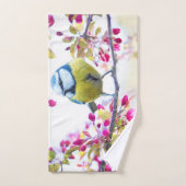 枝かわいらし写真に青と黄色の鳥 バスタオルセット (ハンドタオル)