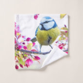 枝かわいらし写真に青と黄色の鳥 バスタオルセット (ウォッシュタオル)