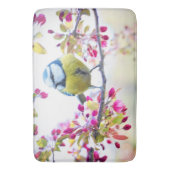 枝かわいらし写真に青と黄色の鳥 バスマット (正面縦)