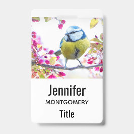 枝かわいらし写真に青と黄色の鳥 バッジ