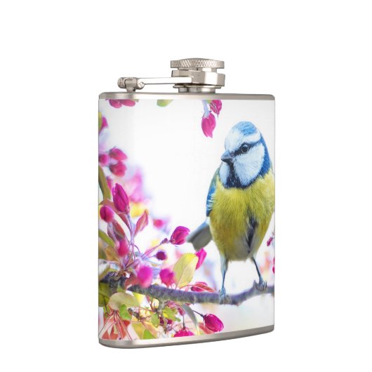 枝かわいらし写真に青と黄色の鳥 フラスク (右)